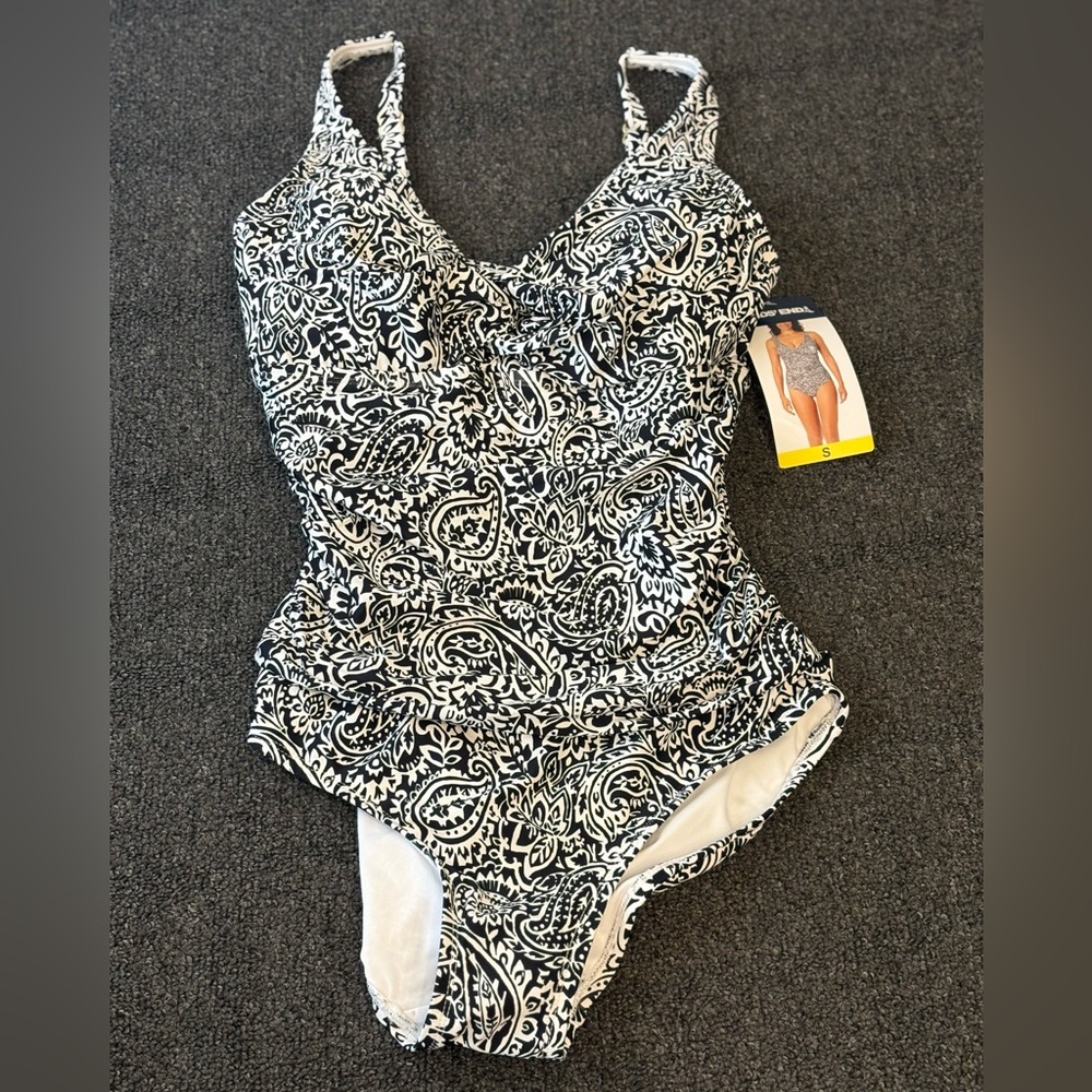 Lands' End Black and White Paisley One Piece